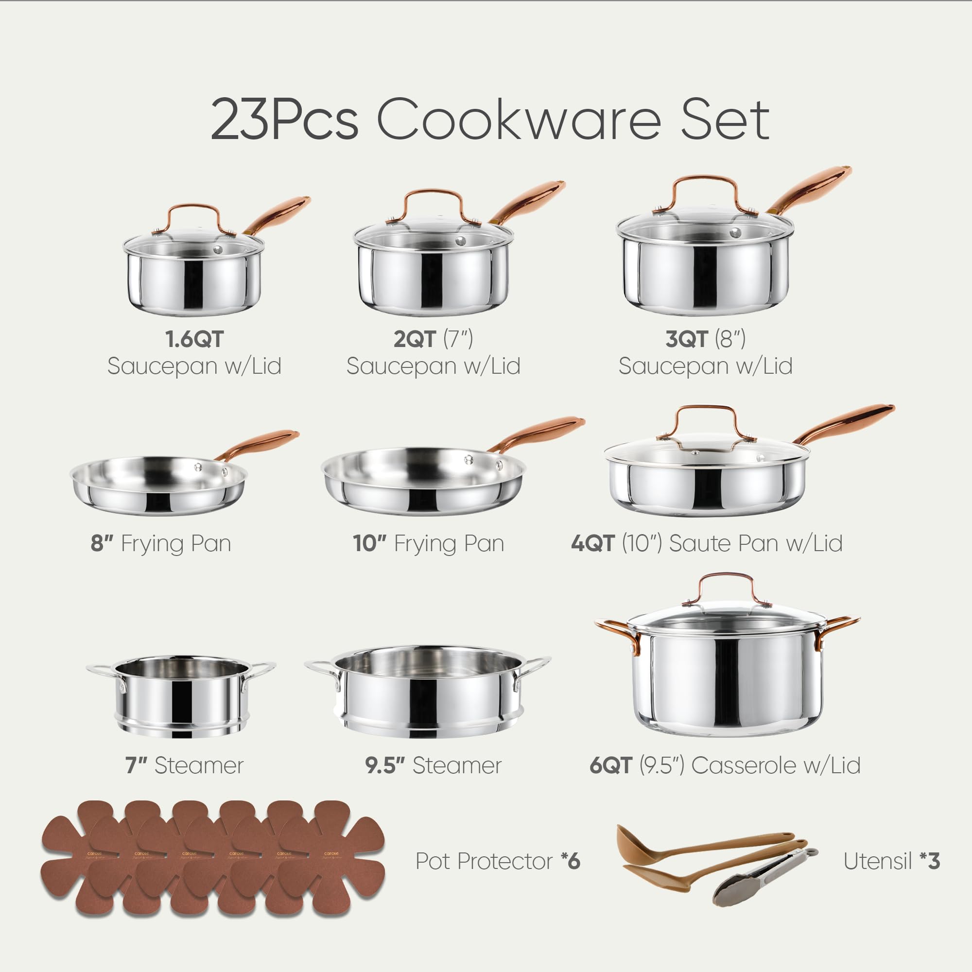 CAROTE conjunto compatible con inducción y otras cocinas para mayor flexibilidad.