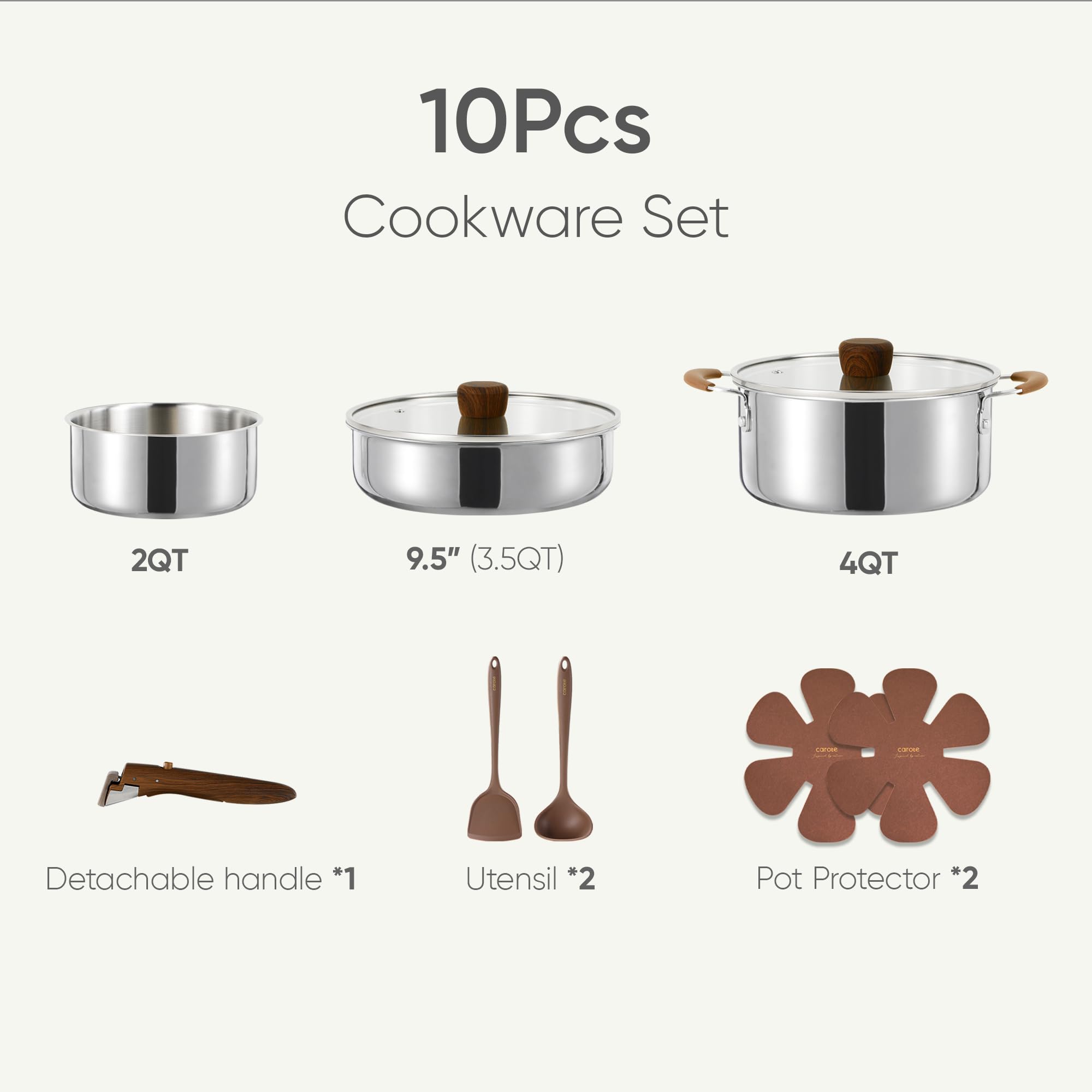 CAROTE sartenes y ollas apilables con diseño compacto para cocinas pequeñas.