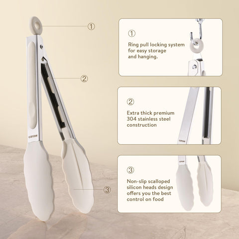 Pinzas CAROTE de 12 pulgadas, largas para asados con control seguro.