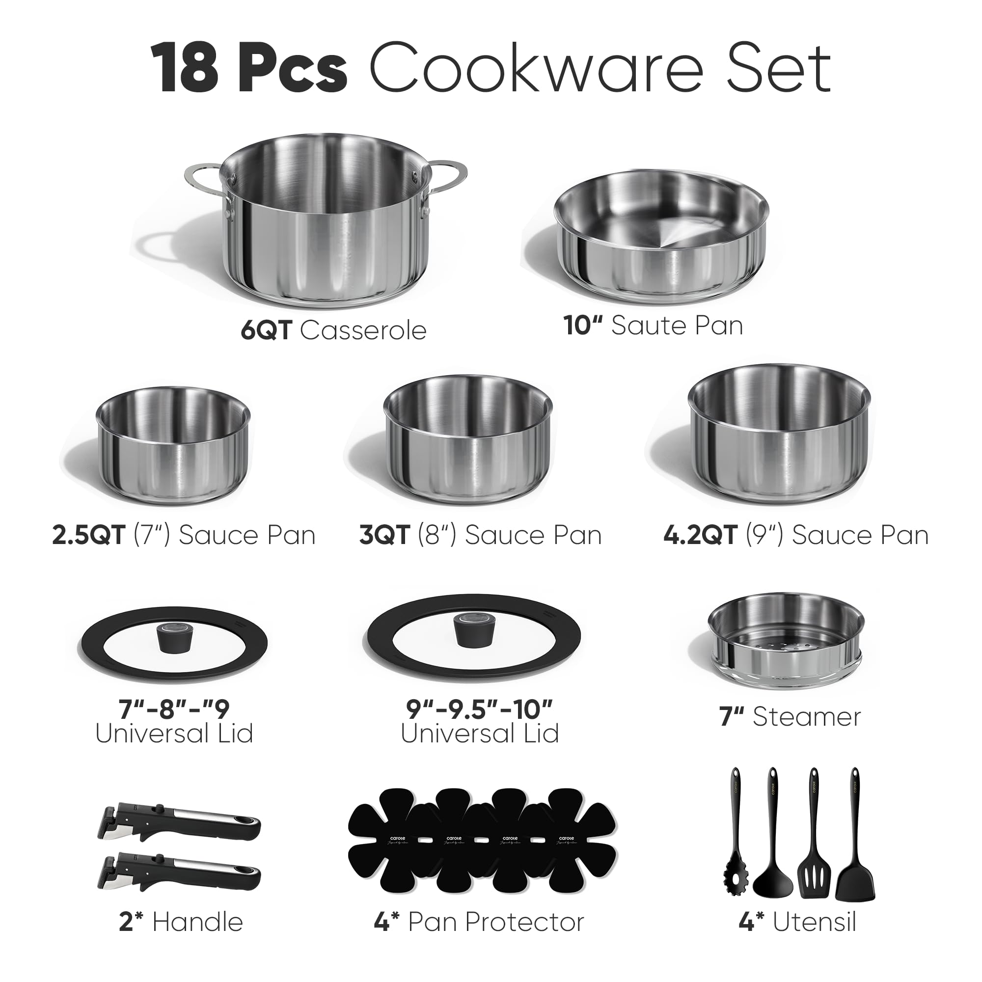 CAROTE sartén de 10 pulgadas con mango desmontable, ideal para saltear y horno.