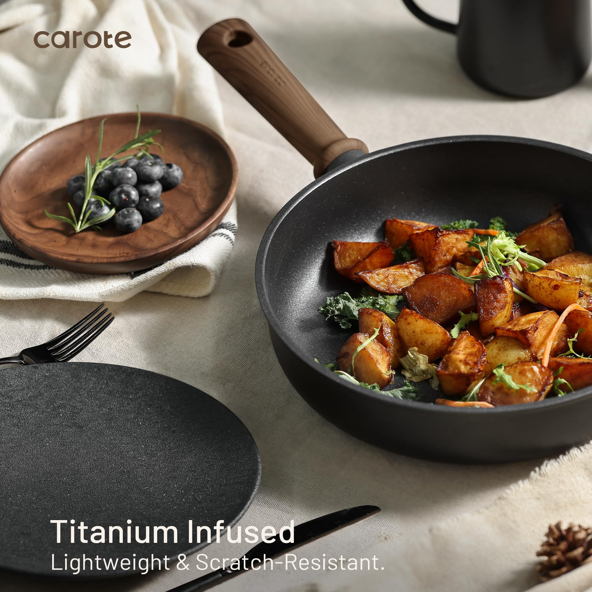 CAROTE sarten 5qt con tapa, cocina amplia y sellado eficiente.