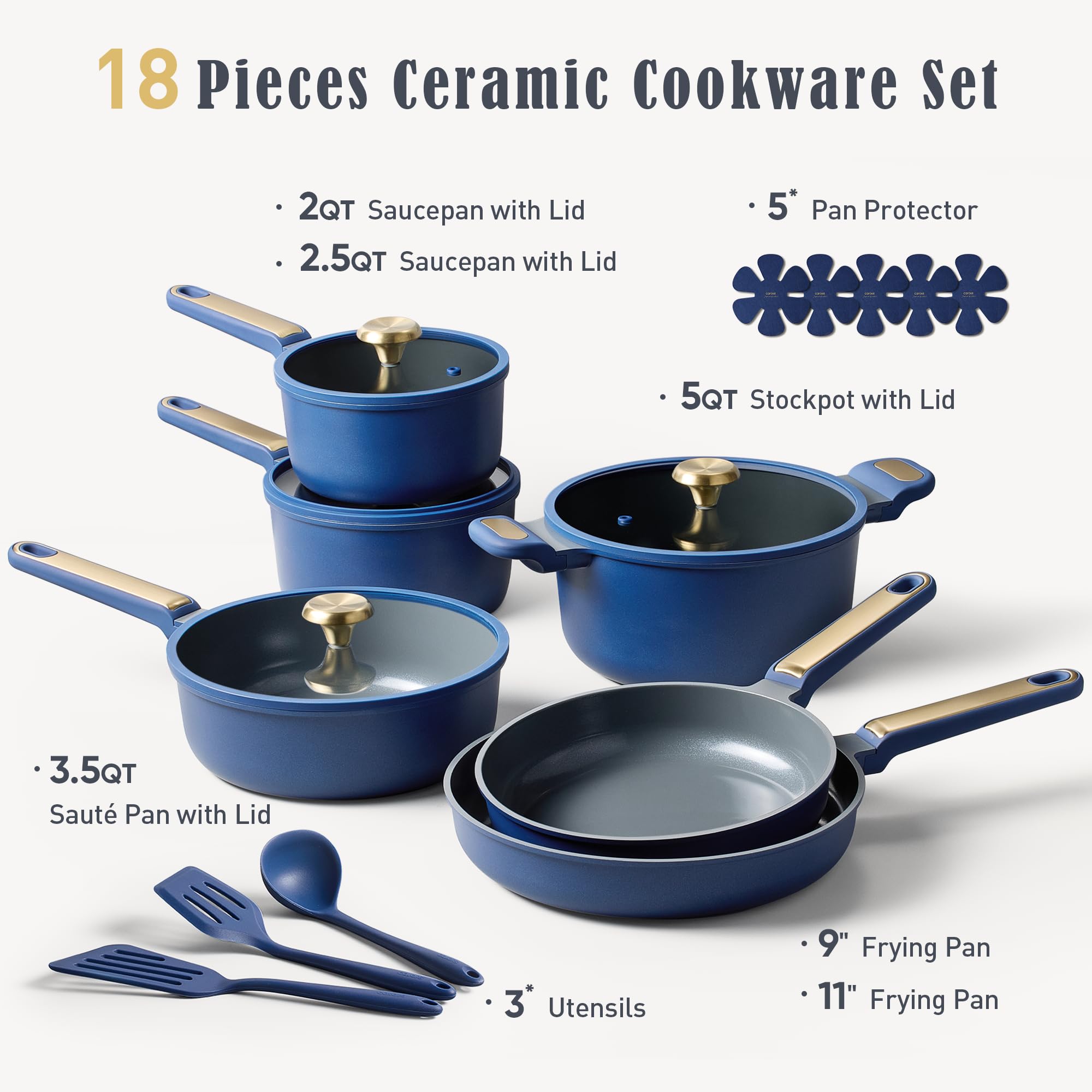 CAROTE sartén 9-5 pulgadas cerámico azul, antiadherente para cocinar con menos aceite