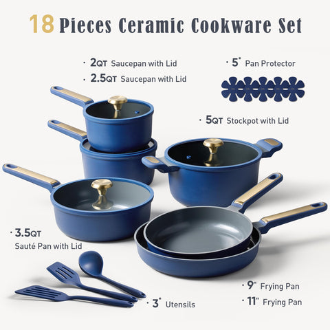 CAROTE sartén 9-5 pulgadas cerámico azul, antiadherente para cocinar con menos aceite