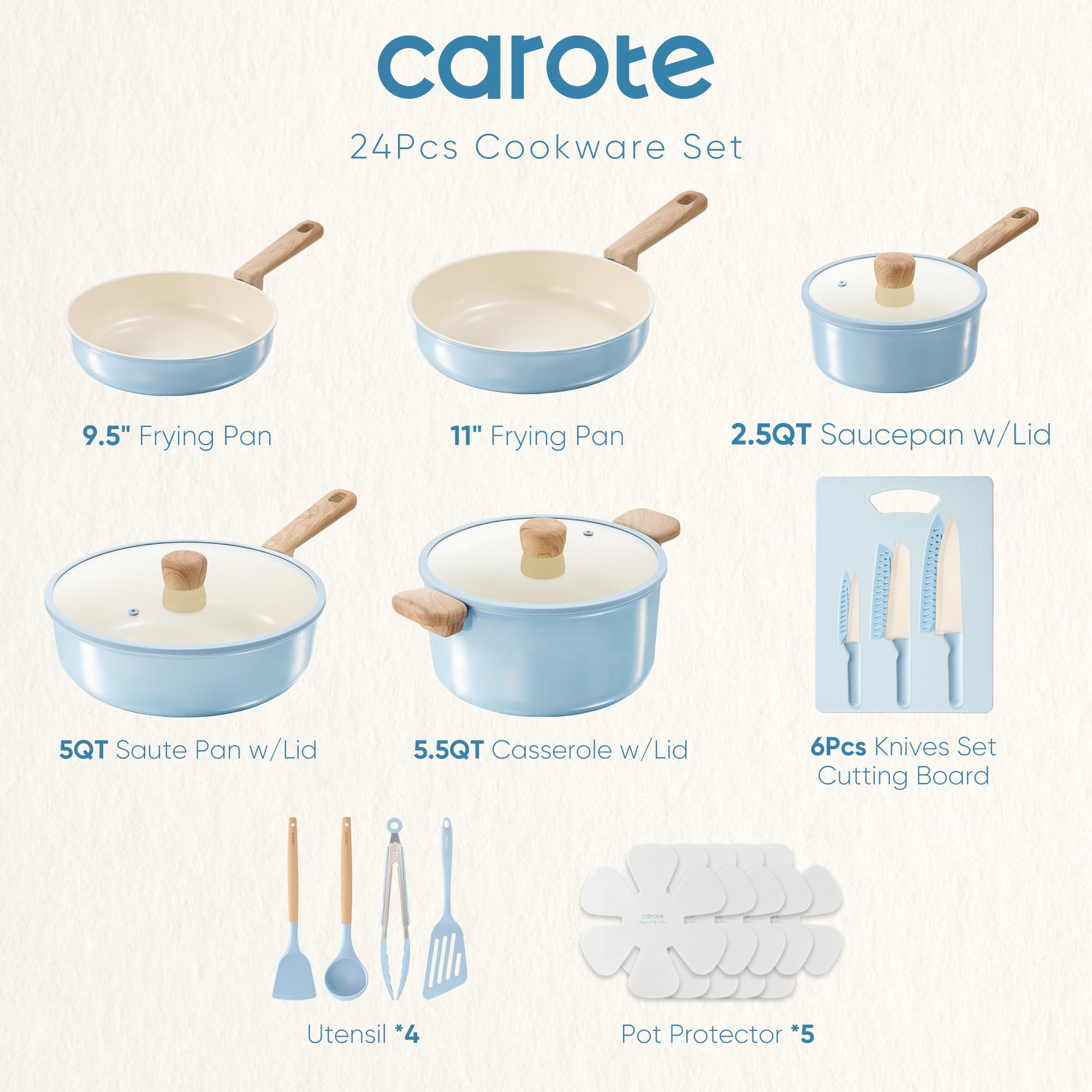 CAROTE sartén de 9.5 pulgadas con recubrimiento antiadherente fácil de usar.