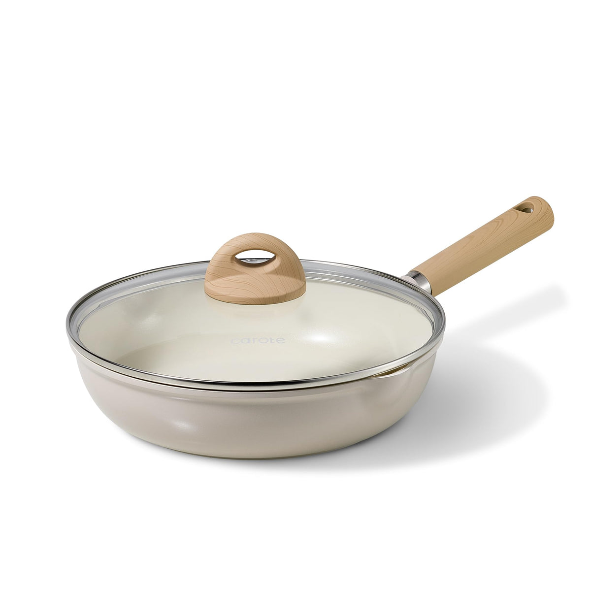 Sartén CAROTE de cerámica 10 pulgadas con tapa en taupe, ideal para cocinar de forma más saludable.