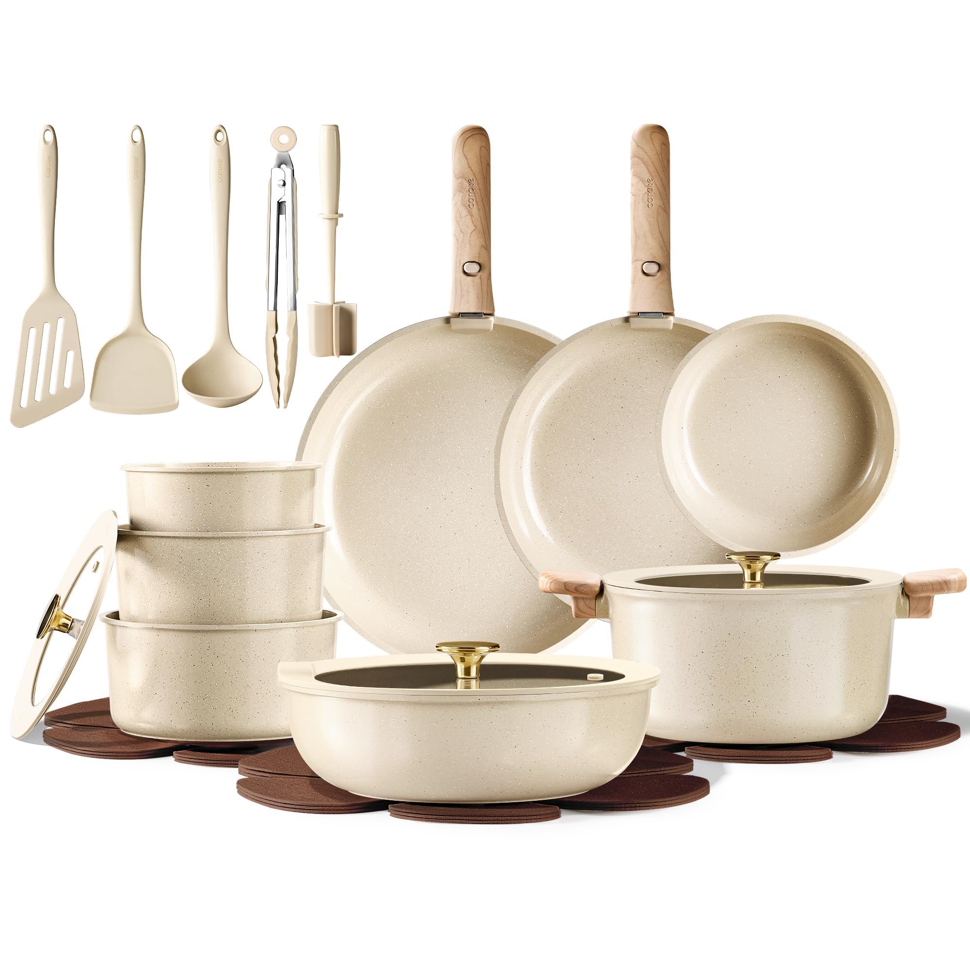 CAROTE set 25 piezas: ollas y sartenes cerámicas con antiadherente para cocinar sin pegar.