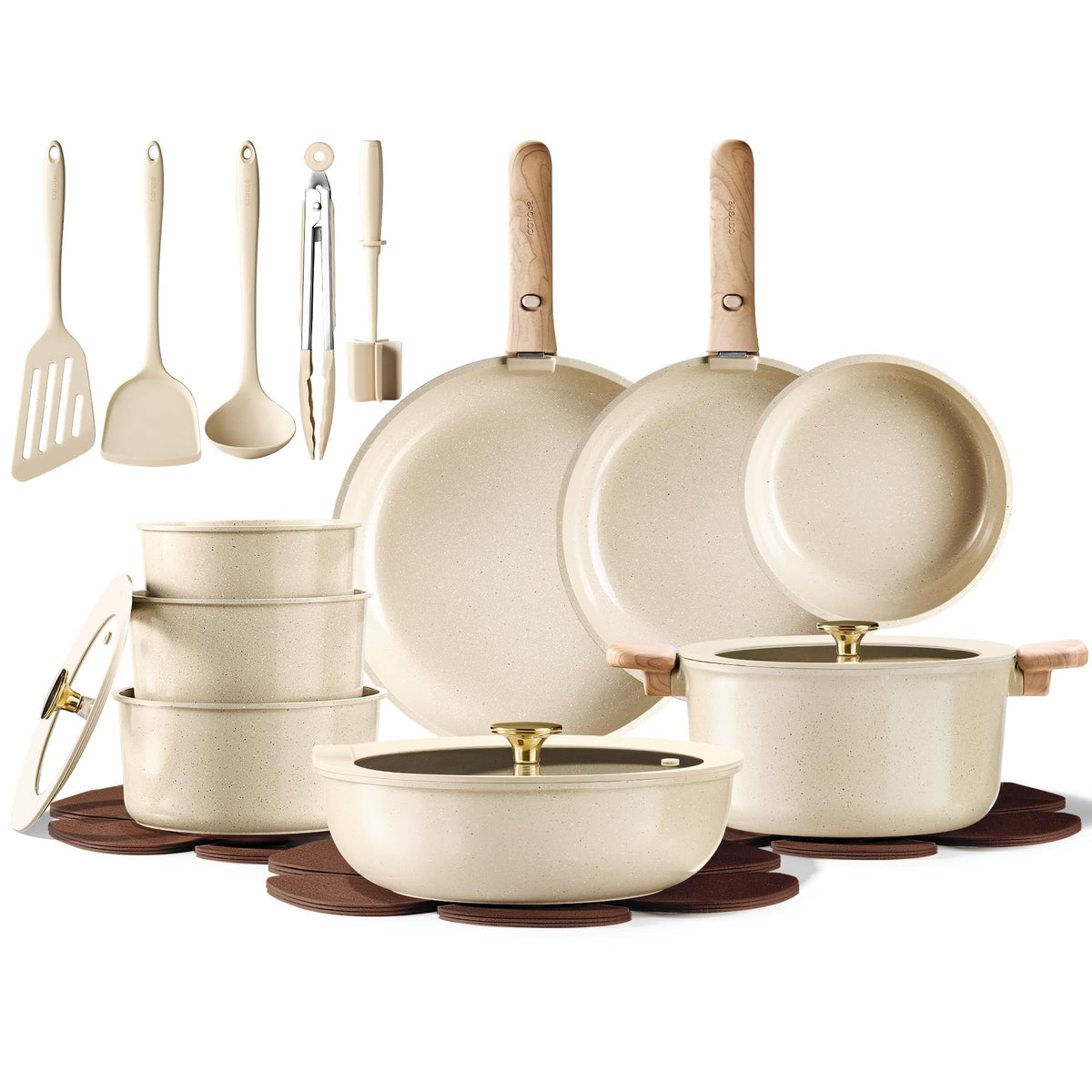 CAROTE set 25 piezas: ollas y sartenes cerámicas con antiadherente para cocinar sin pegar.