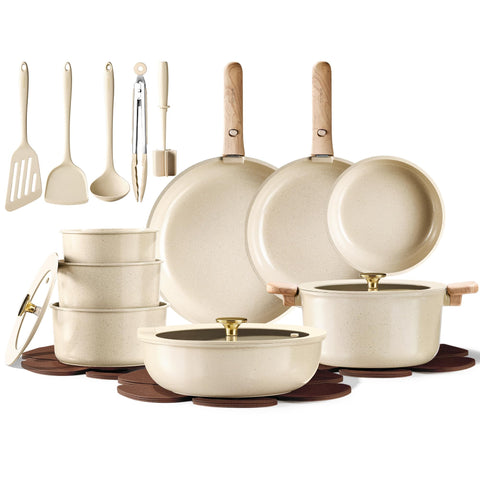CAROTE set 25 piezas: ollas y sartenes cerámicas con antiadherente para cocinar sin pegar.
