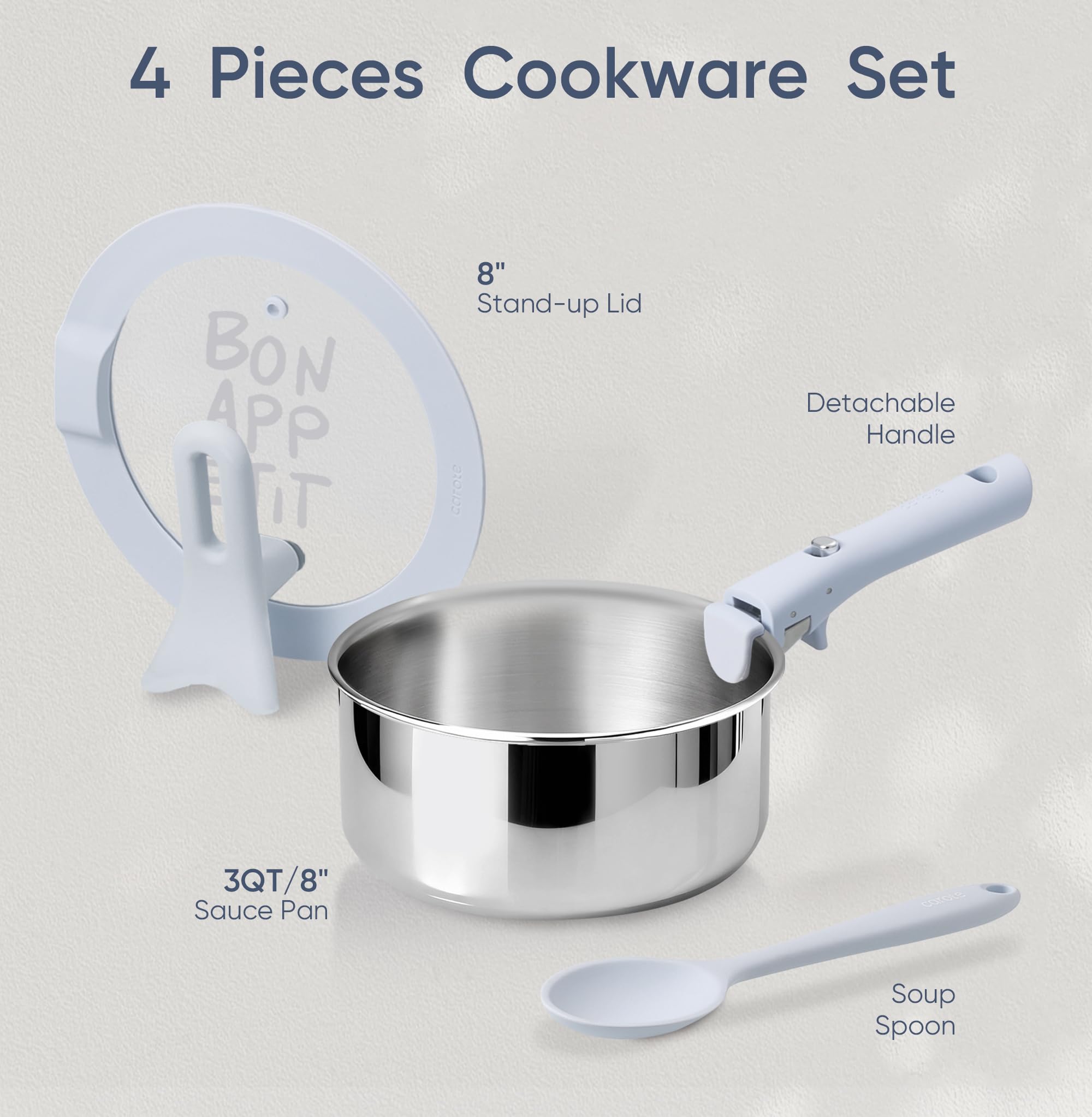 CAROTE set de 3 piezas: olla, tapa y cuchara para cocinar.