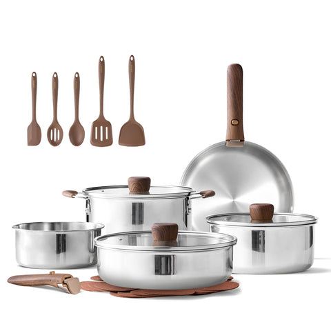 CAROTE set de cazuelas de 19 piezas con mango desmontable, facilita almacenamiento compacto.