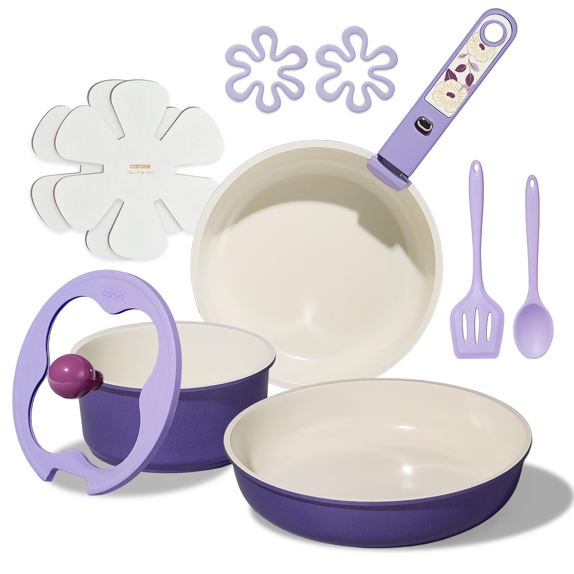 CAROTE set cerámico 11 piezas con mango desmontable para uso cómodo y versátil.