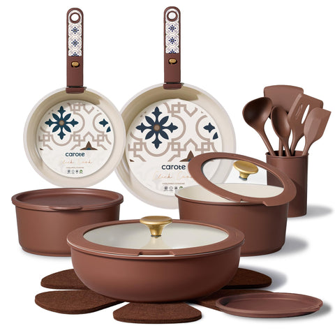 CAROTE set cerámico de 21 piezas, vista general para cocinar de forma más saludable.
