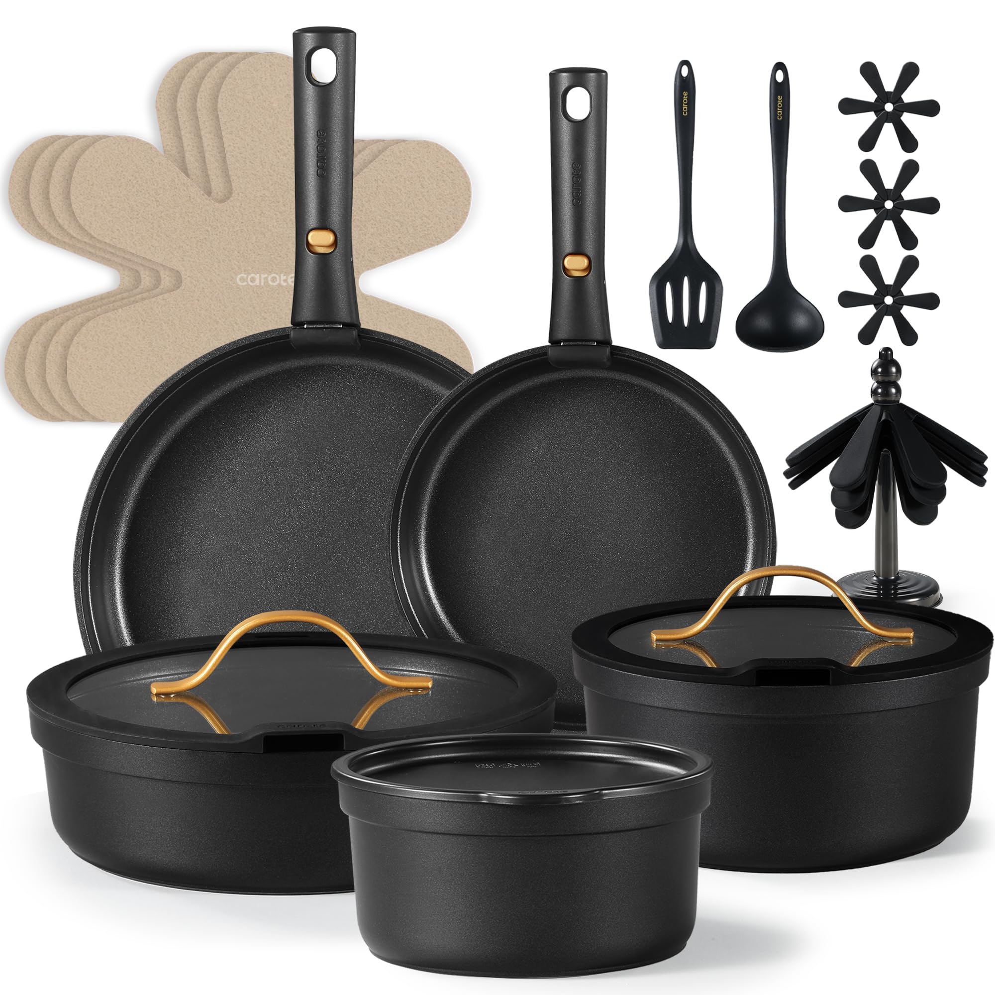 Conjunto CAROTE 19 piezas, visión general para cocinar y almacenar.
