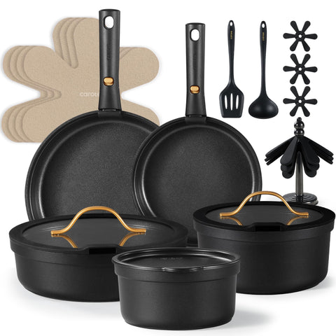 Conjunto CAROTE 19 piezas, visión general para cocinar y almacenar.