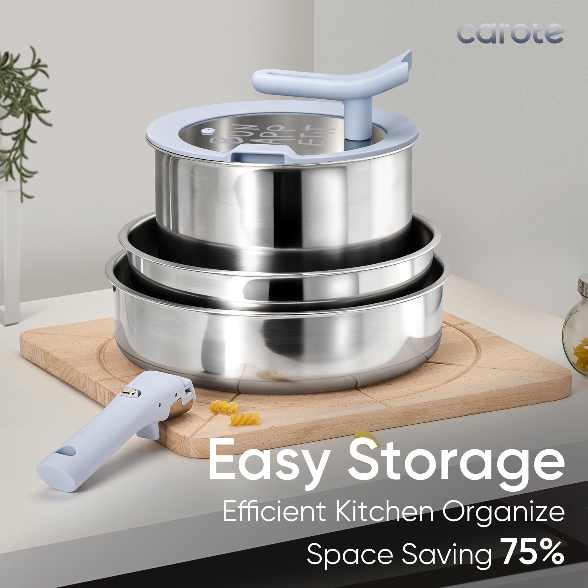 CAROTE mango desmontable y tapa ergonómica vertical para facilitar almacenamiento.