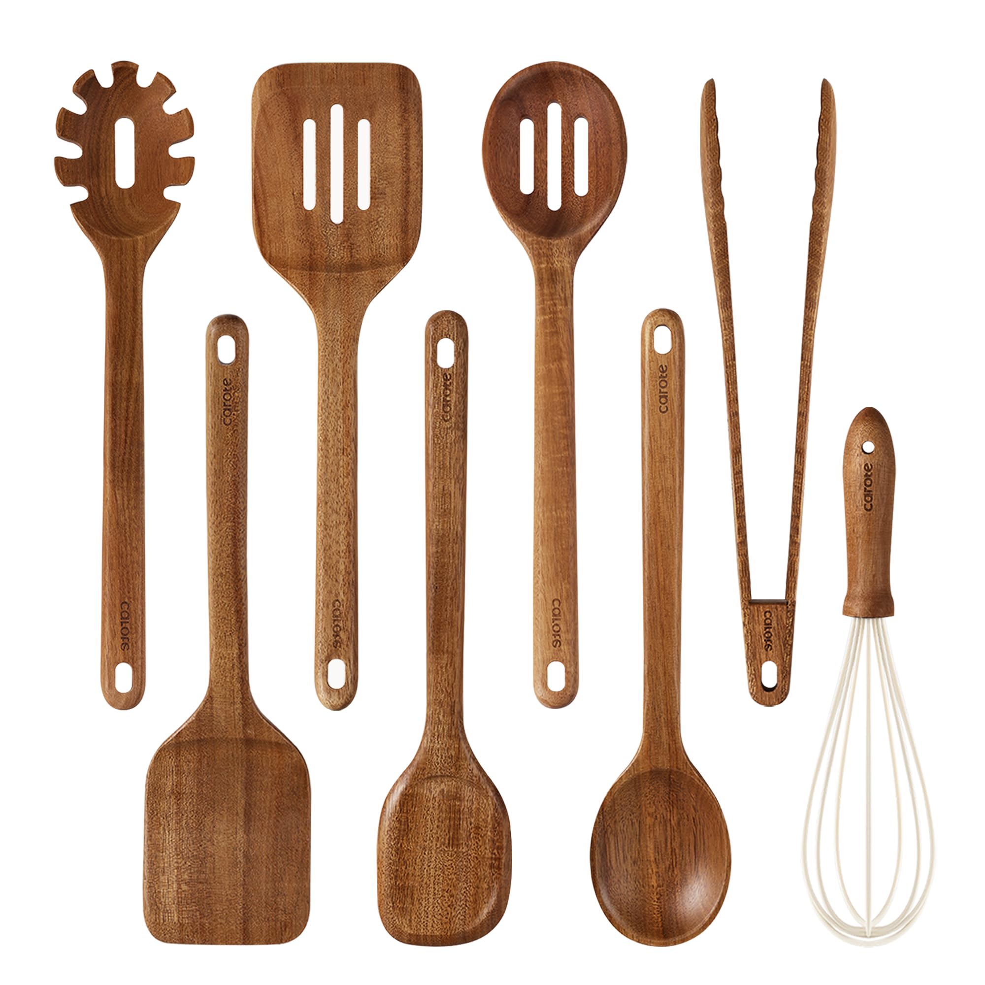 Juego de utensilios CAROTE en madera de acacia, duradero y apto para sartenes antiadherentes