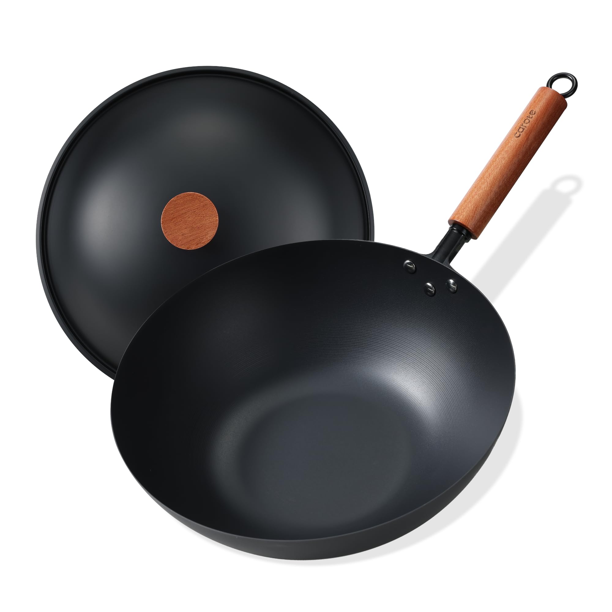 CAROTE wok carbono 12 pulgadas con base plana facilita salteados eficientes