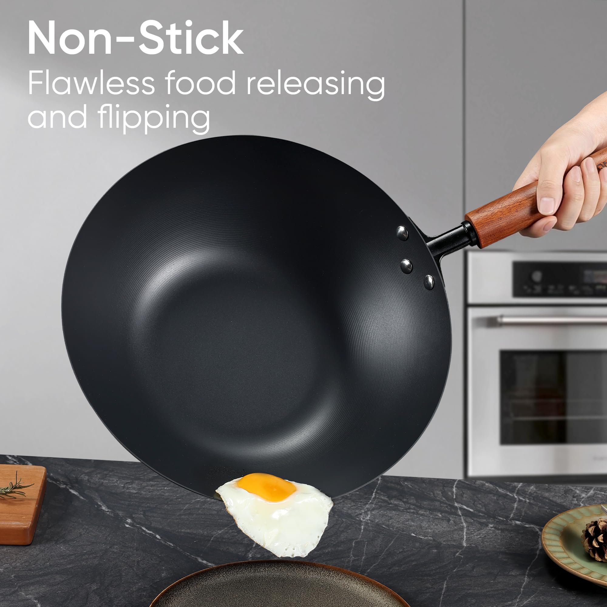CAROTE wok carbono 12 pulgadas, curado inicial mejora antiadherencia progresiva