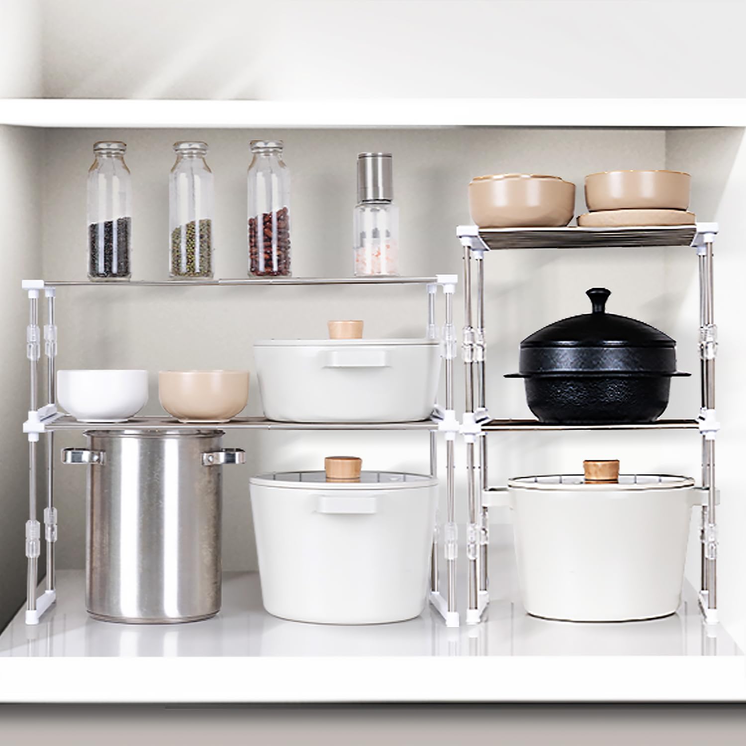 Carrotez estante apilable para cocina optimizando despensa y orden.