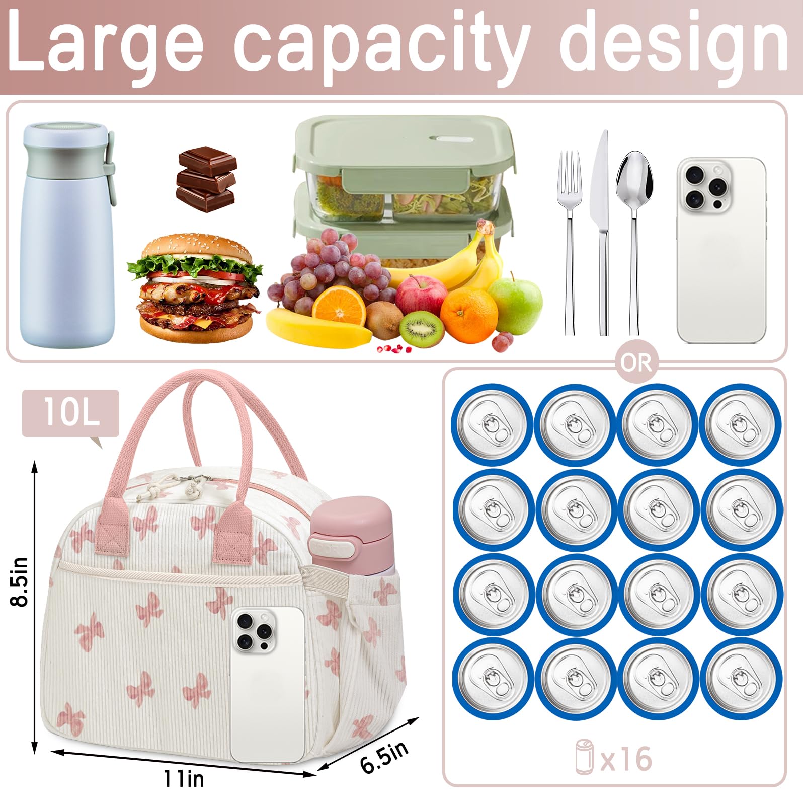 Carry Bloom lonchera medidas 11.6x6.5x8.5 pulgadas para distintos contenidos