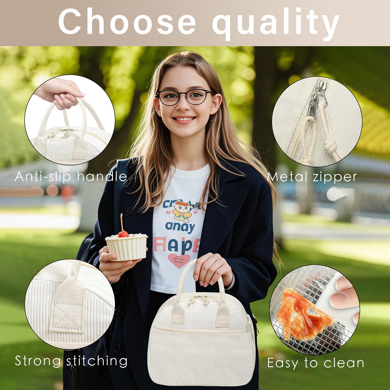 Carry bloom lonchera pana beige: asa reforzada para uso diario.