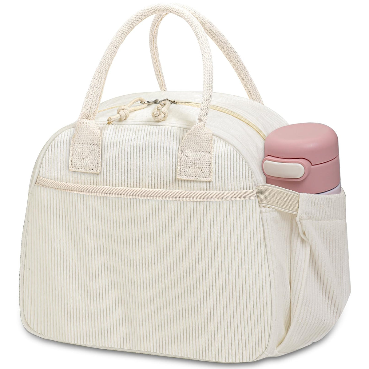 Carry bloom lonchera pana beige: vista frontal del diseño compacto para trabajo.