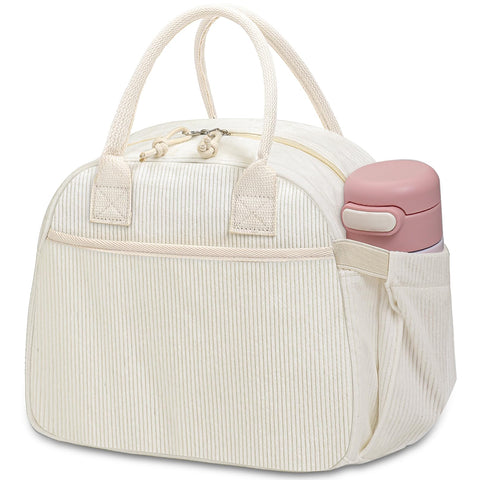 Carry bloom lonchera pana beige: vista frontal del diseño compacto para trabajo.