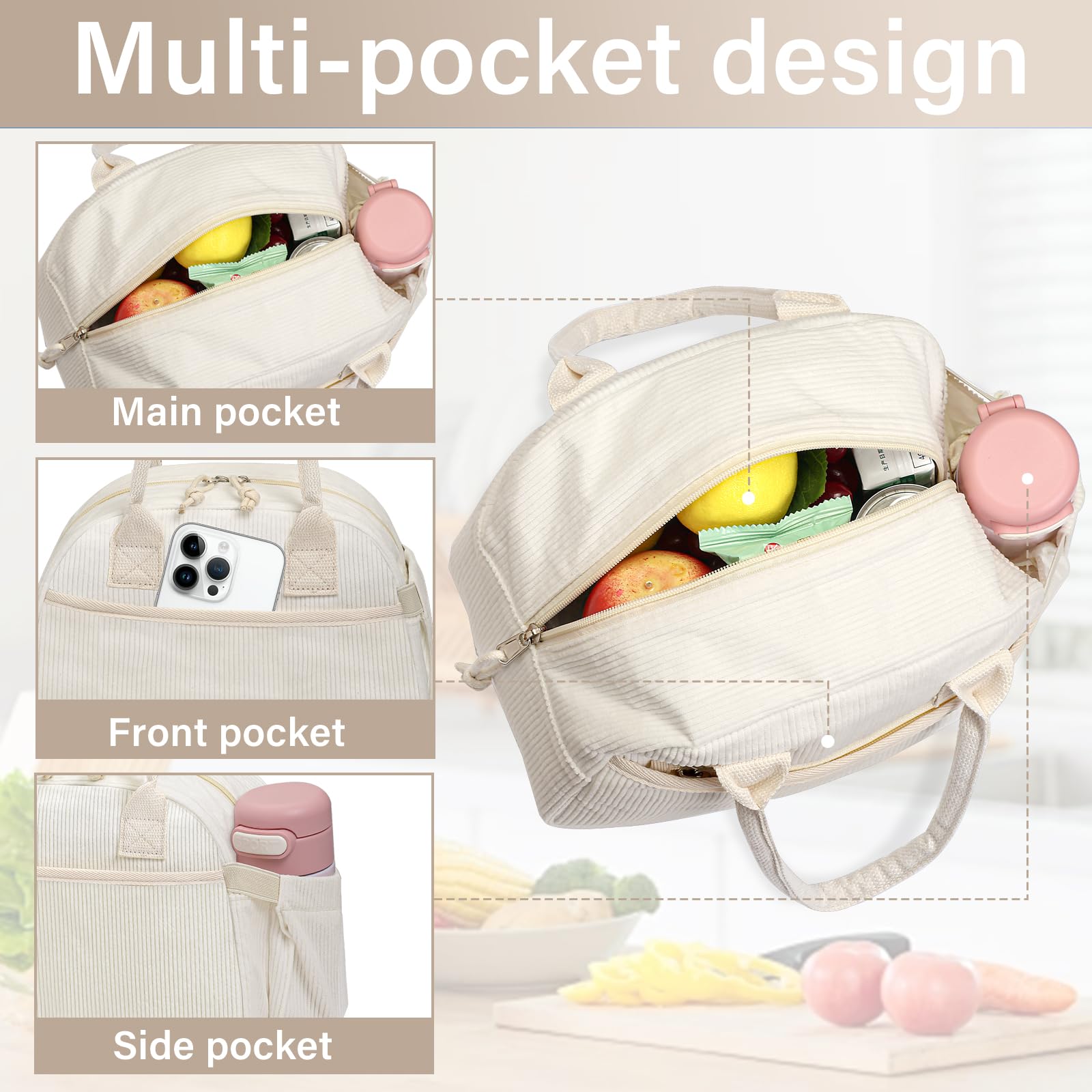 Carry bloom lonchera pana beige: gran capacidad para lonches y snacks.