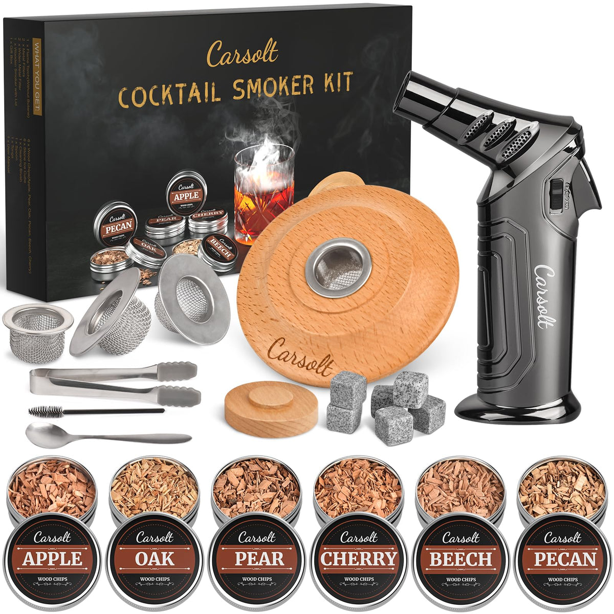 Carsolt kit ahumador de cócteles con soplete en uso mejora aroma