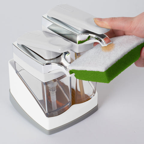 Casabella dosificadores dobles para jabón de platos y manos.