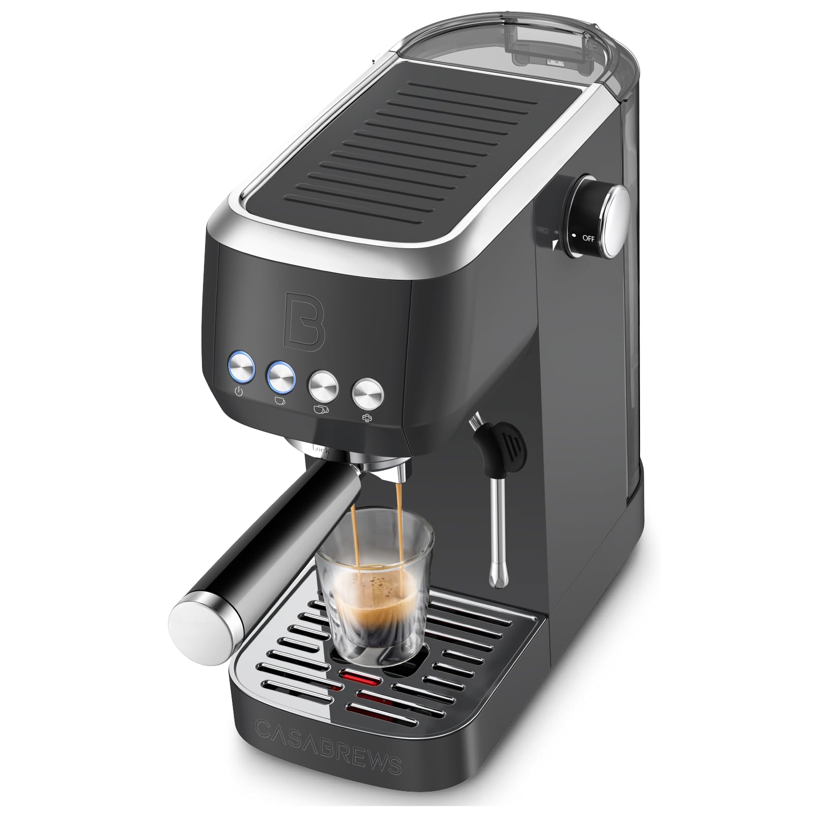 Casabrews 3700: vista frontal para espresso en casa, estilo y rendimiento.