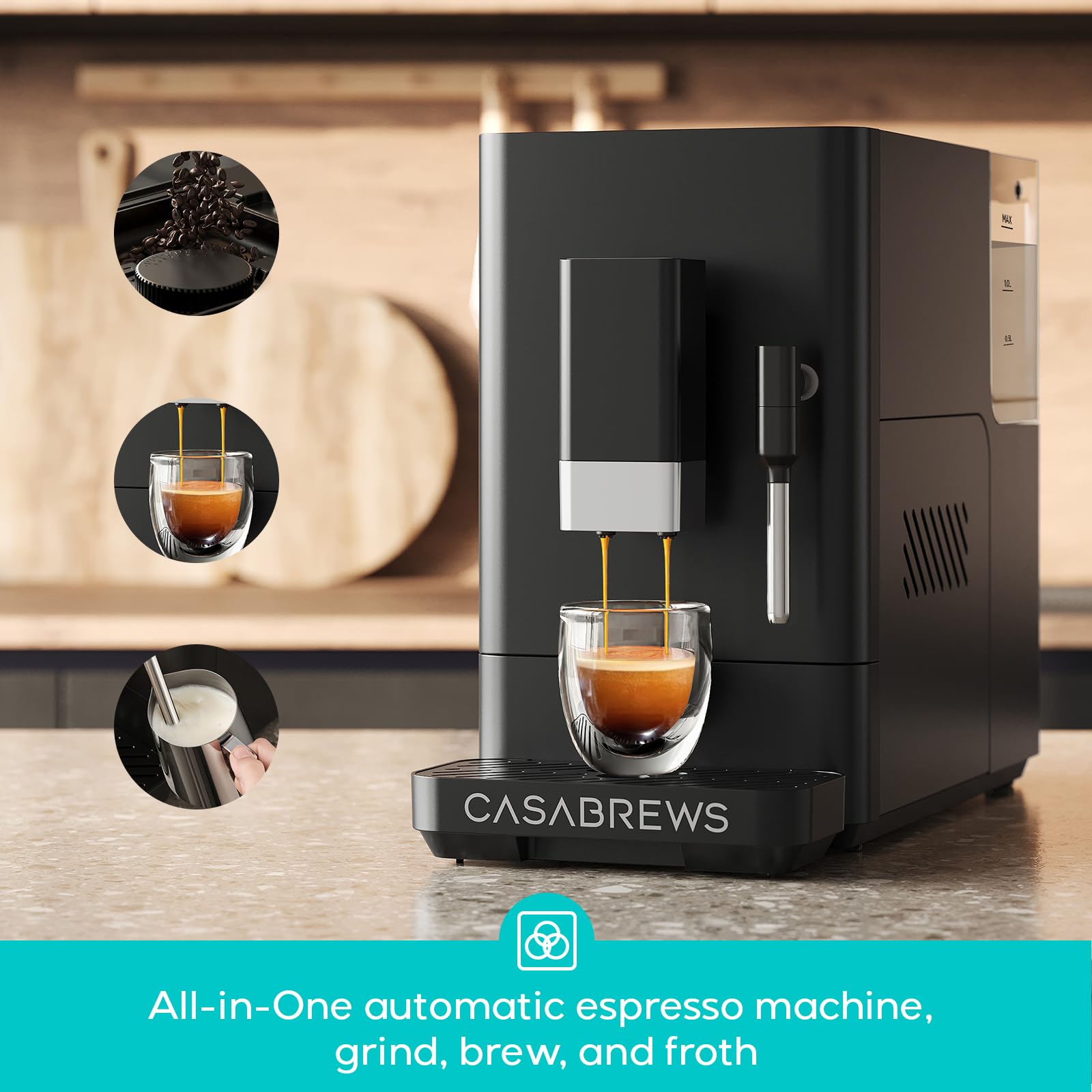 CASABREWS Acafe: espresso en taza gracias a extracción estable y crema.