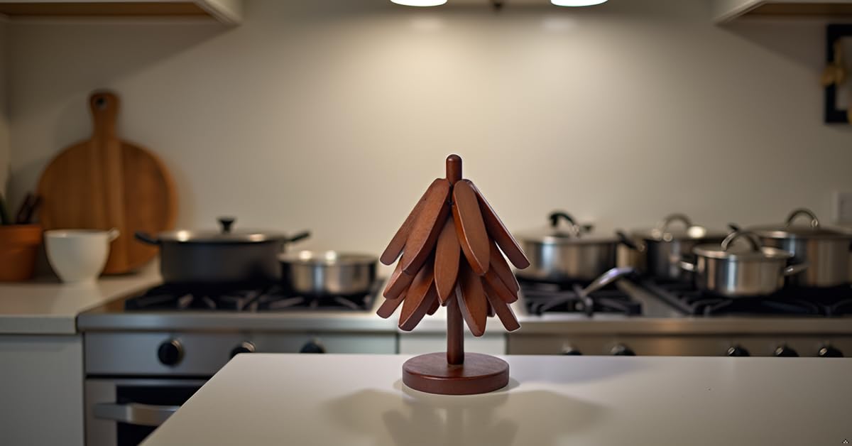 Casa/Legno trivet árbol con despliegue automático para superficies calientes.