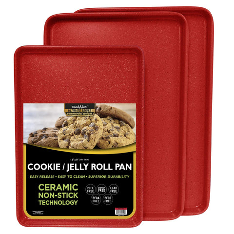 Casaware bandeja galletas 15x10 con recubrimiento cerámico rojo granito, desmolde fácil.