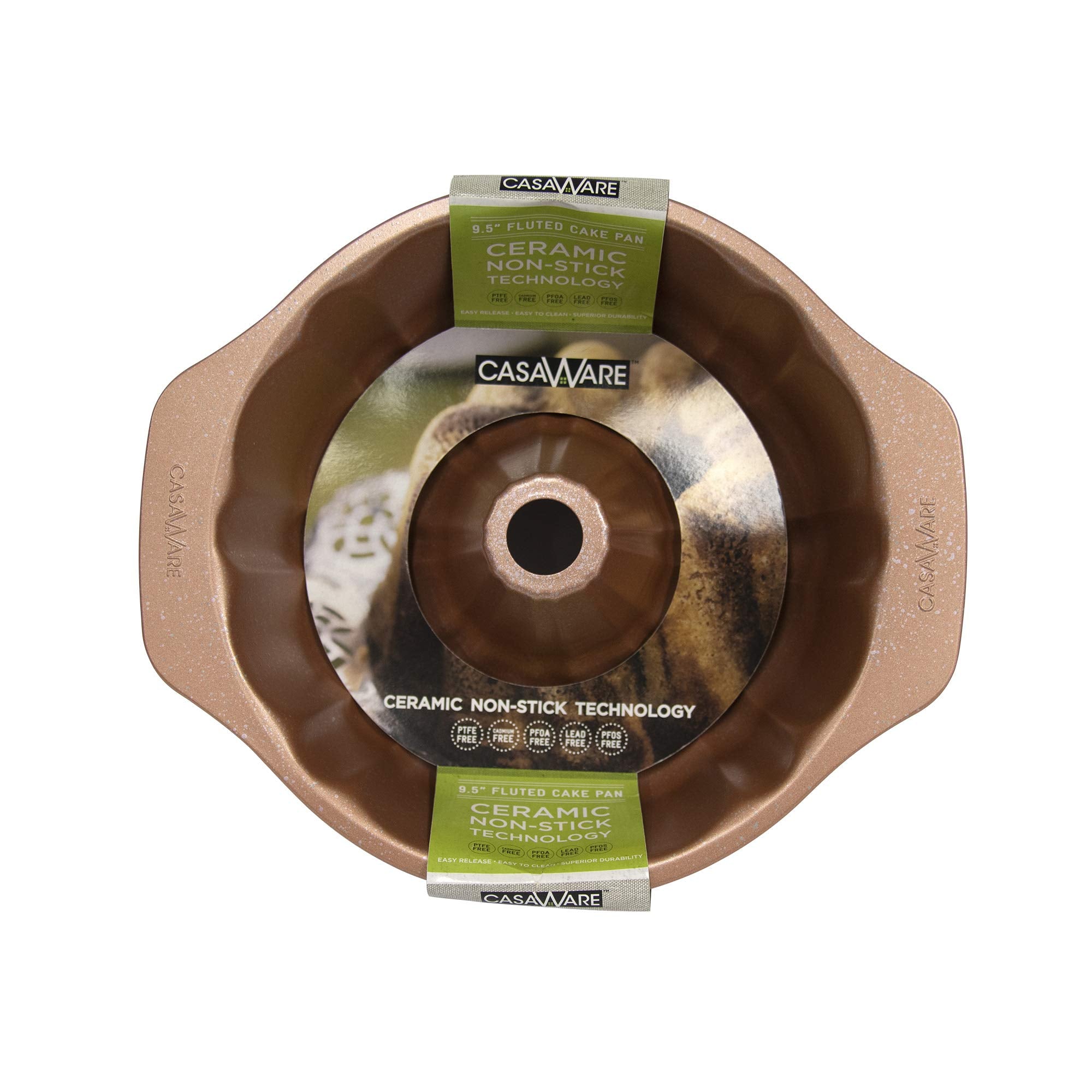 Casaware pan acanalado exterior granito rosa-oro para hornear tortas con acabado elegante