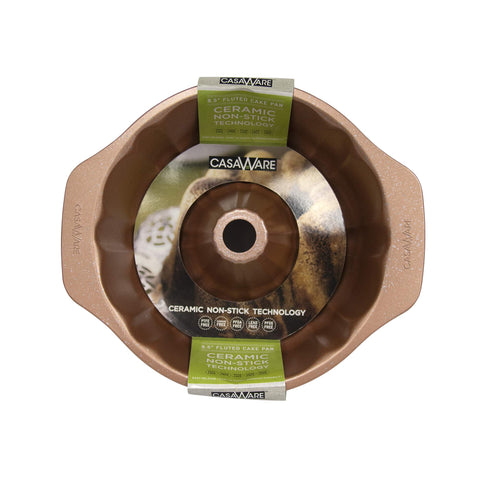Casaware pan acanalado exterior granito rosa-oro para hornear tortas con acabado elegante