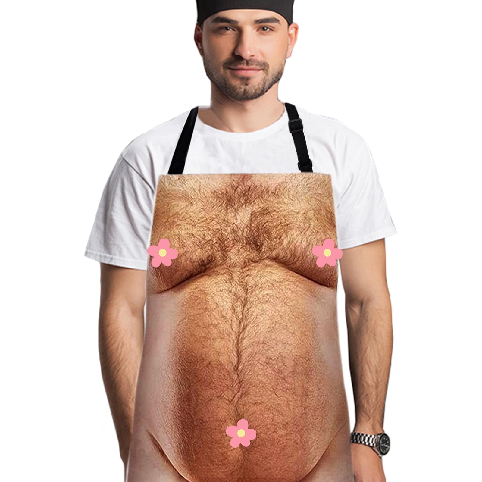 CaseTank delantal con barriga peluda, ideal para barbacoas divertidas.
