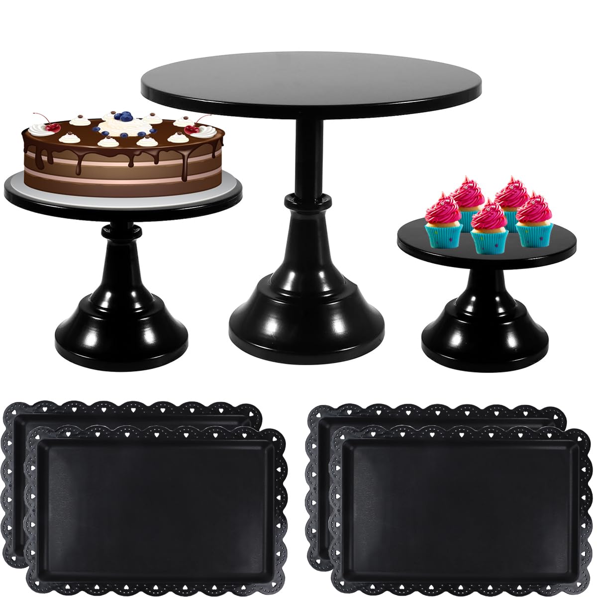 Cashger Expositor tartas 8 pulgadas negro, muestra postres con estilo en eventos.