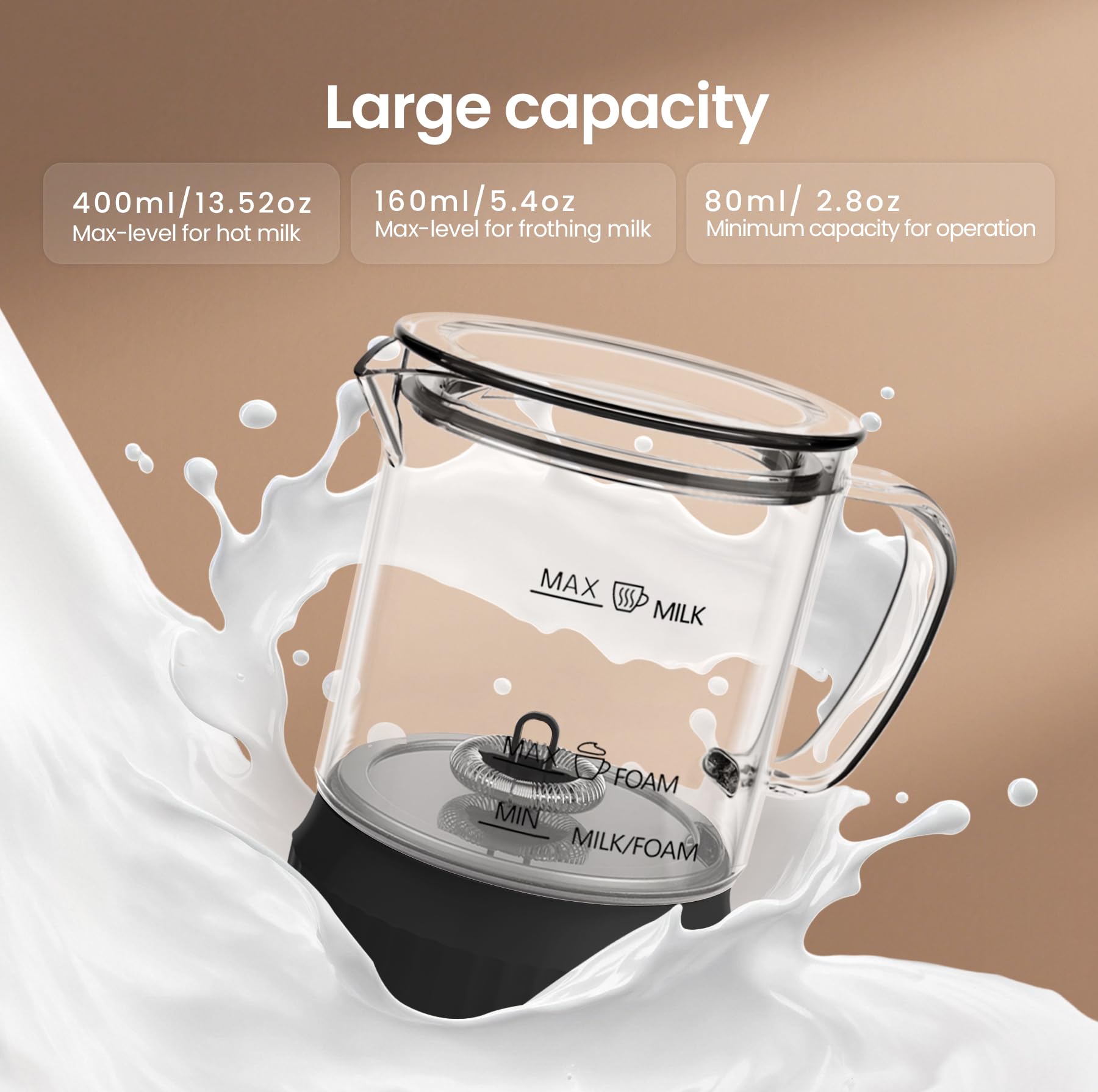 Casimhu espumador leche capacidad 400 ml para múltiples bebidas