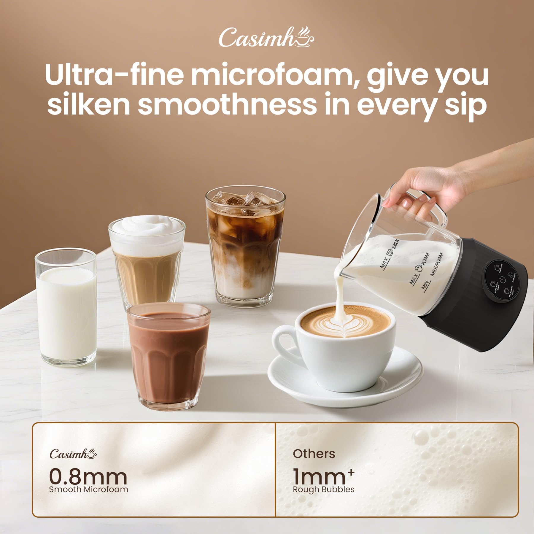 Casimhu espumador leche espuma rápida en 2 minutos para cappuccinos