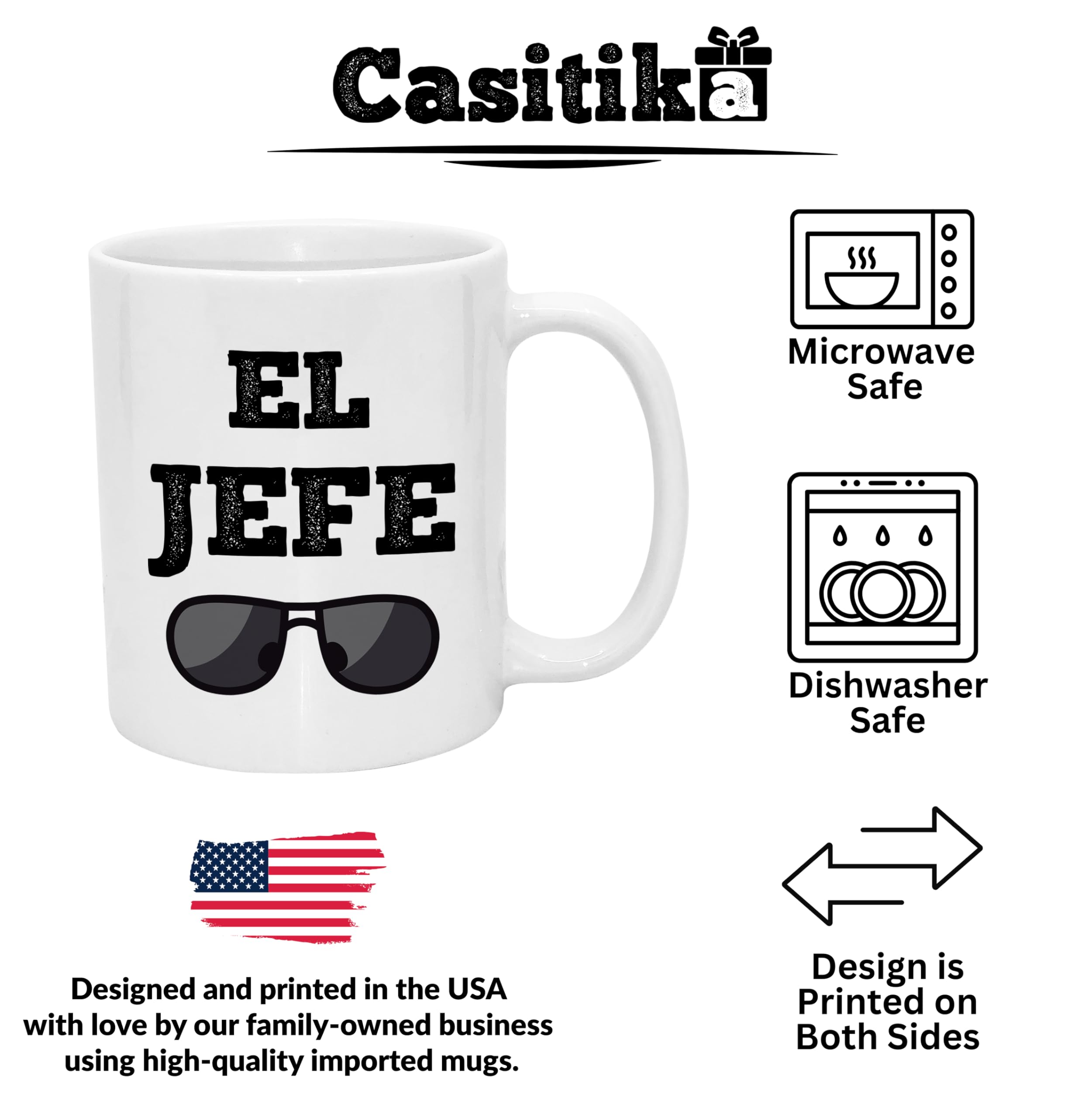 Casitika Taza El Jefe 11 onzas, vista trasera, regalo práctico para jefes y equipos.