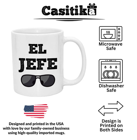 Casitika Taza El Jefe 11 onzas, vista trasera, regalo práctico para jefes y equipos.