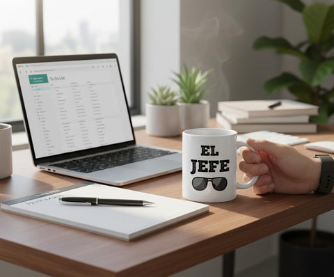 Casitika Taza El Jefe 11 onzas, diseño a doble cara, regalo ligero para la oficina.