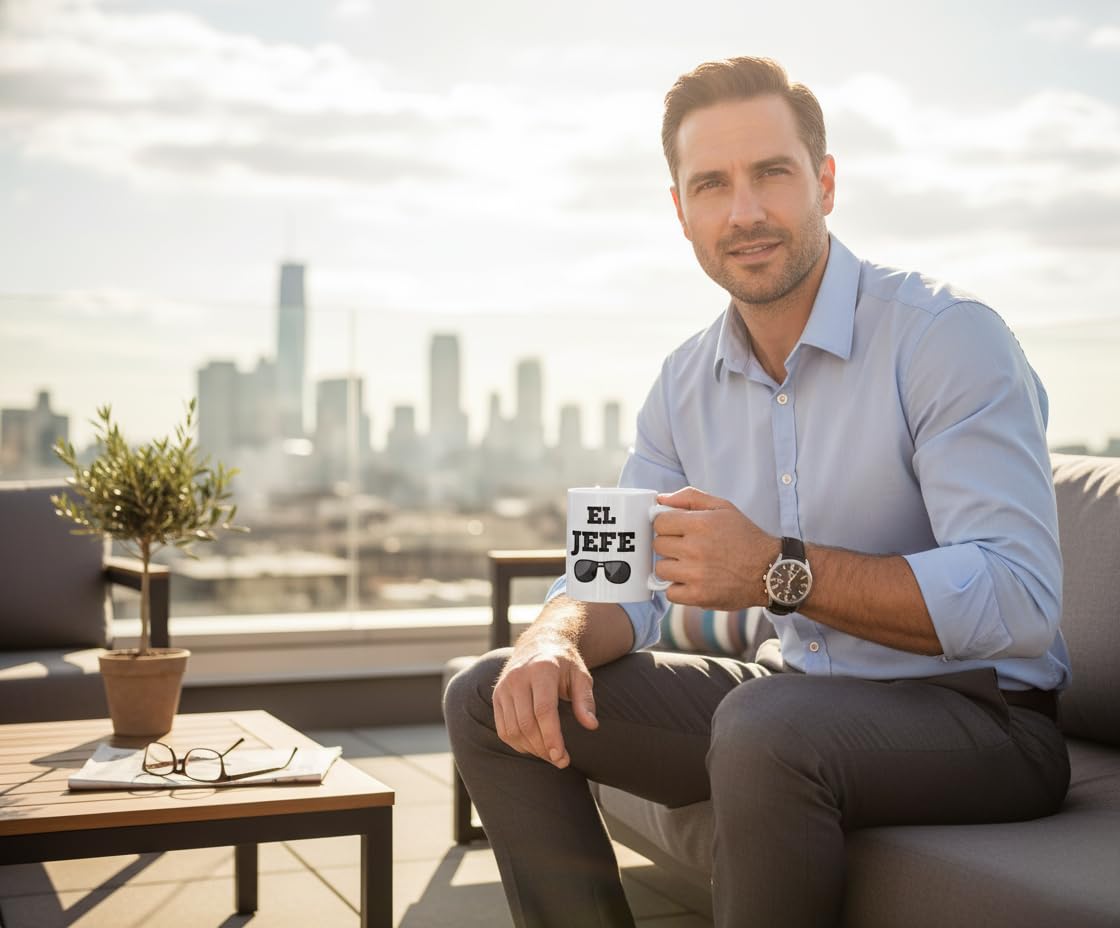 Casitika Taza El Jefe 11 onzas, impresión duradera, ideal para cafecito matutino.