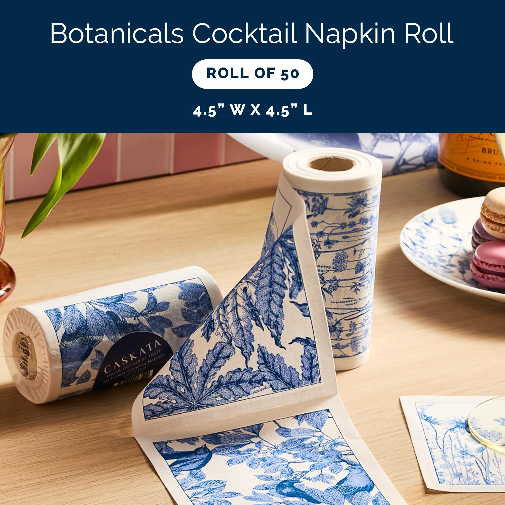 Caskata Botanicals, patrón Peonia, servilletas de algodón para fiestas sostenibles.
