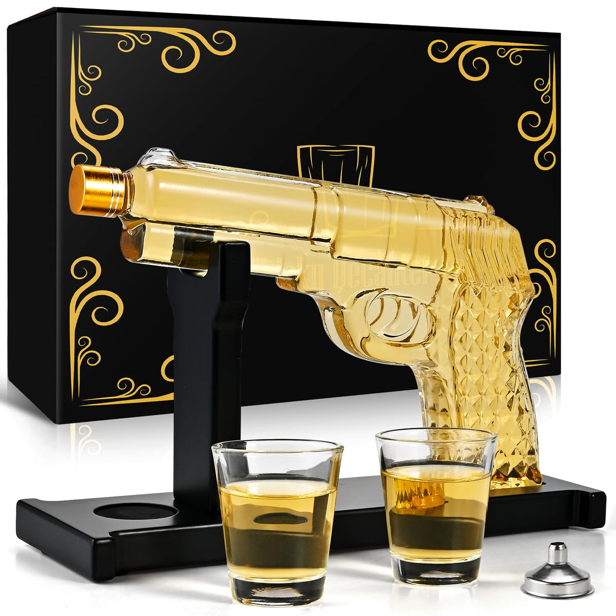 Casuenia decantador pistola whisky 10oz, realza aroma y presentación