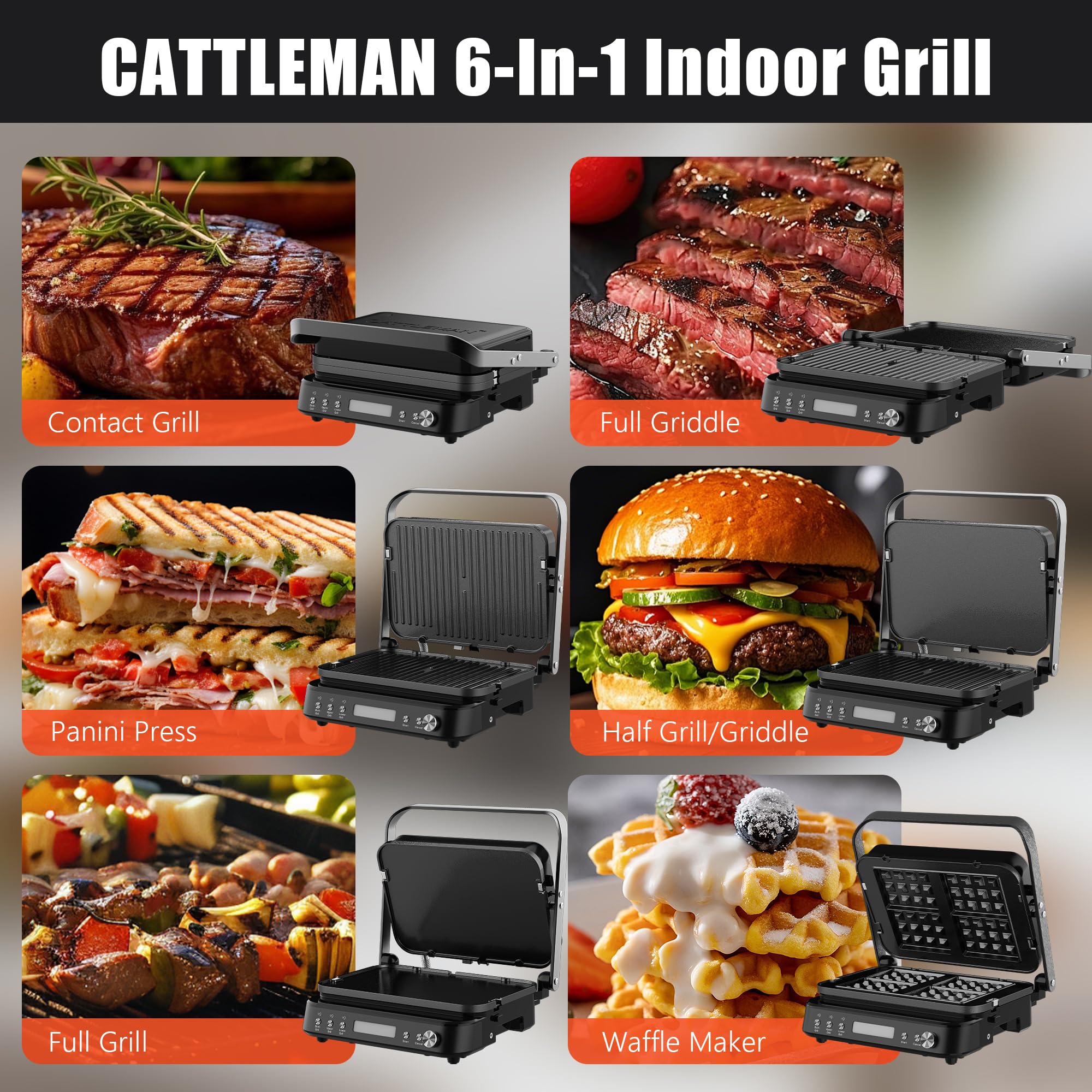 Pantalla LCD de CATTLEMAN con controles claros para cocinar con precisión.
