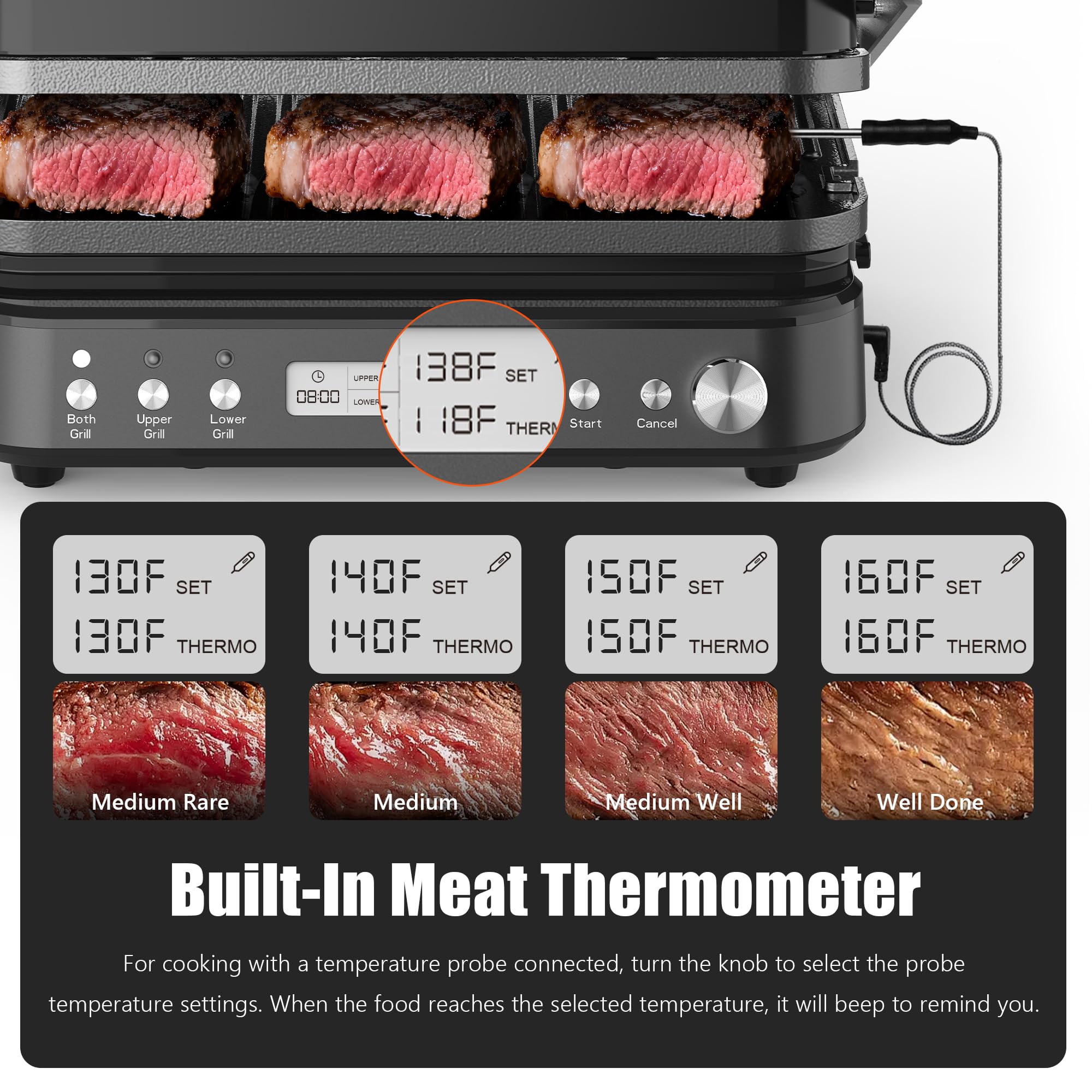 Termómetro de carne inteligente de CATTLEMAN para saber cuando está listo.