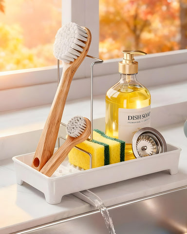 Caumic portaesponjas minimalista en crema para encimera ordenada.