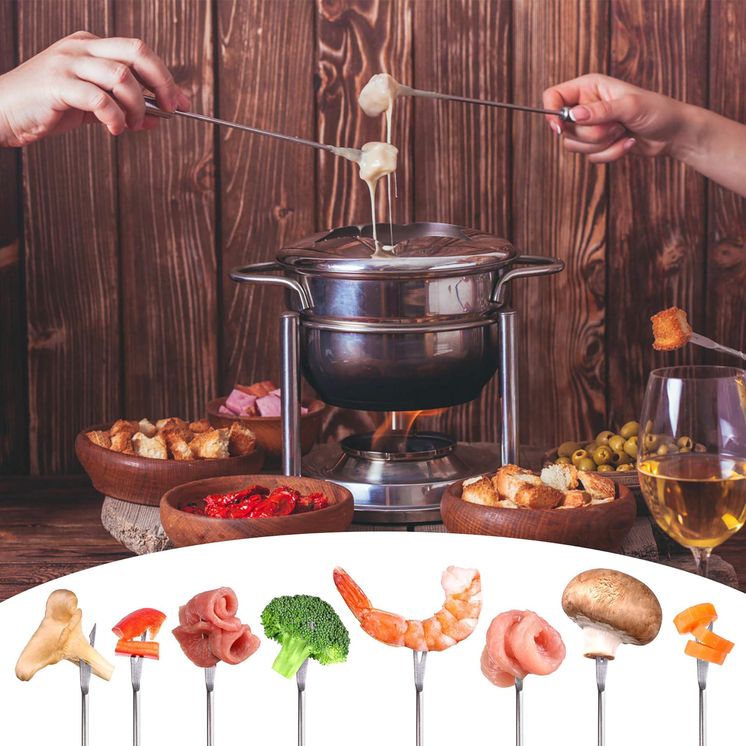 Tenedores fondue Cauyuan 9-6 pulgadas, palillos extra largos para chocolate, carne o malvaviscos.